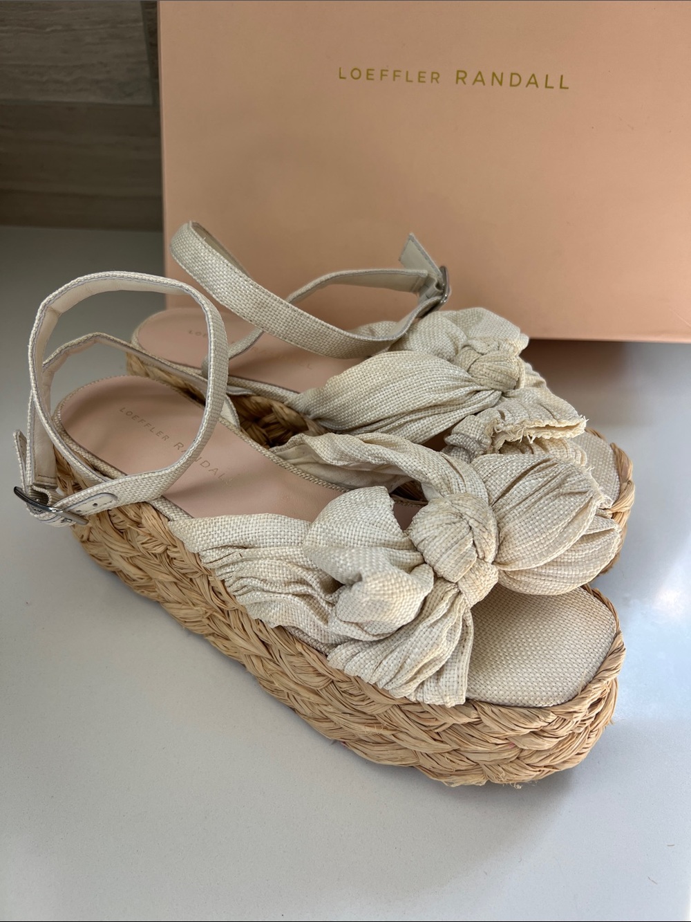 Loeffler Randall gaby espadrille platform sandals heels white tan 7